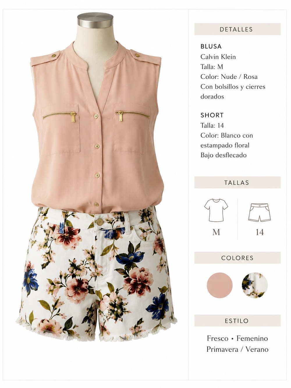 Calvin Klein Floral White and Nude Women's Shorts Set